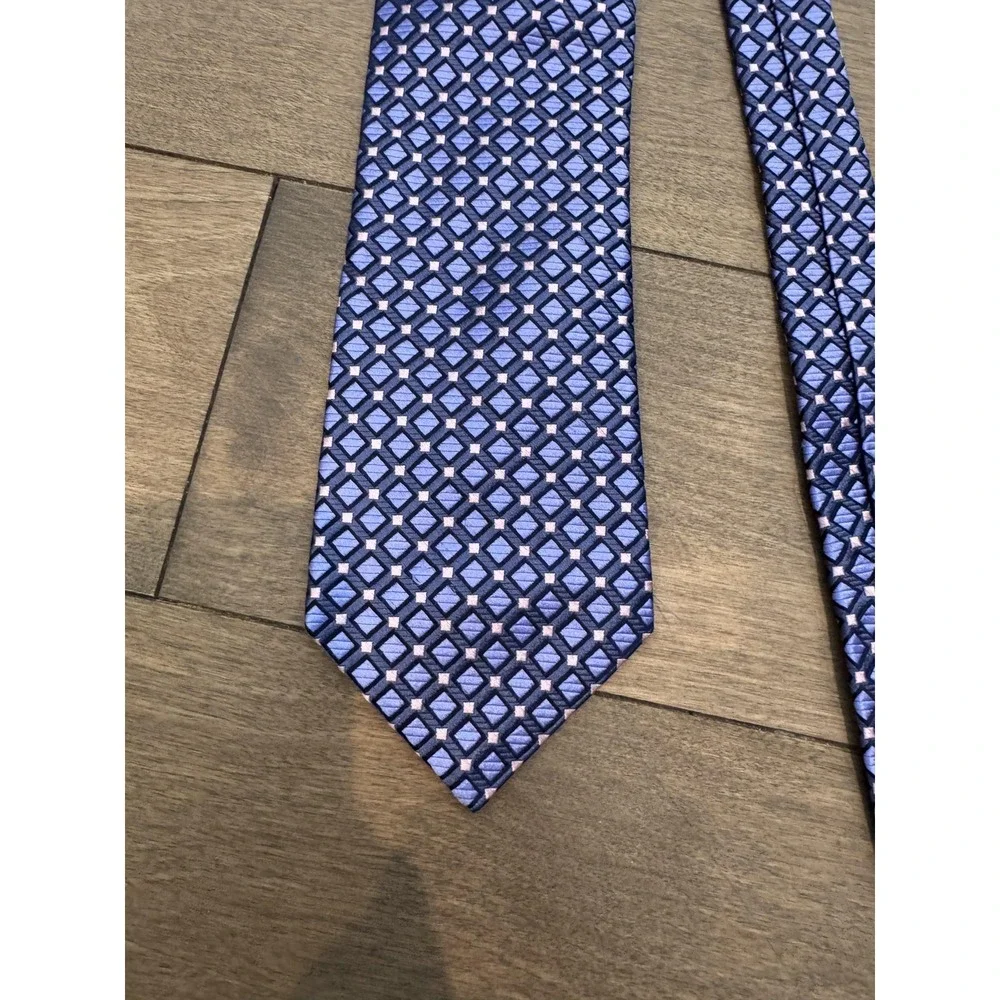 Ike Behar Tie Mens One‎ Size Blue Geometric Woven Classic Dress Necktie